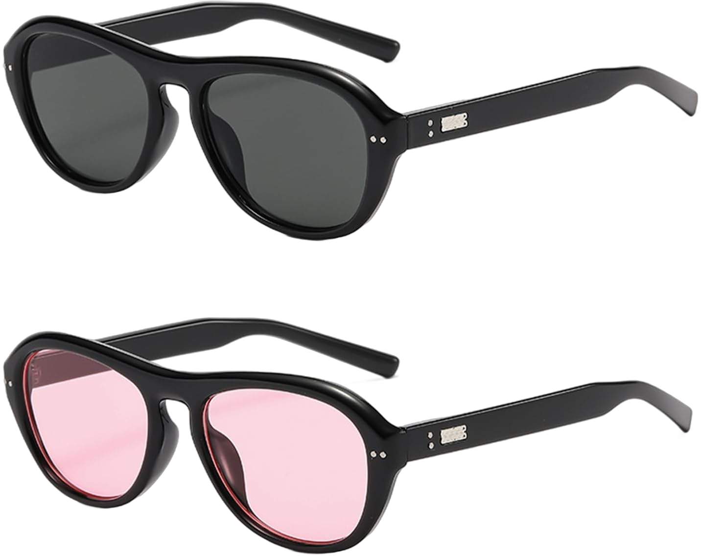 Aviator Sunglasses for Women Men Round Retro Trendy 90s Vintage Sun Glasses DSR037 Black/Pink 53 Millimeters