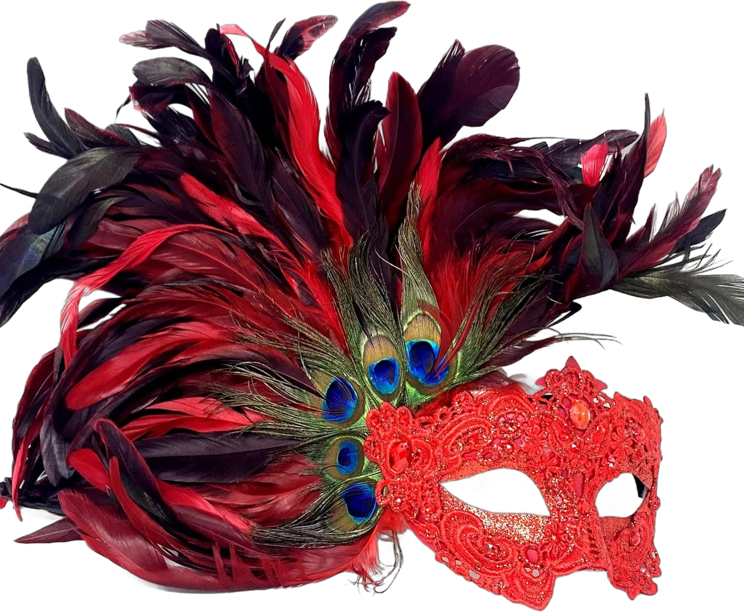 Women Girls Costume Venetian Feather Mardi Gras Masquerade Mask Halloween Cosplay Wedding graduation Party Red (Large)