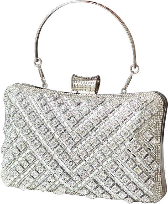 Women's Evening Bag Rhinestone Clutch Bag Bridal Wedding Purse Bling Crystal Shoulder Bag with Detachable Chain Silver