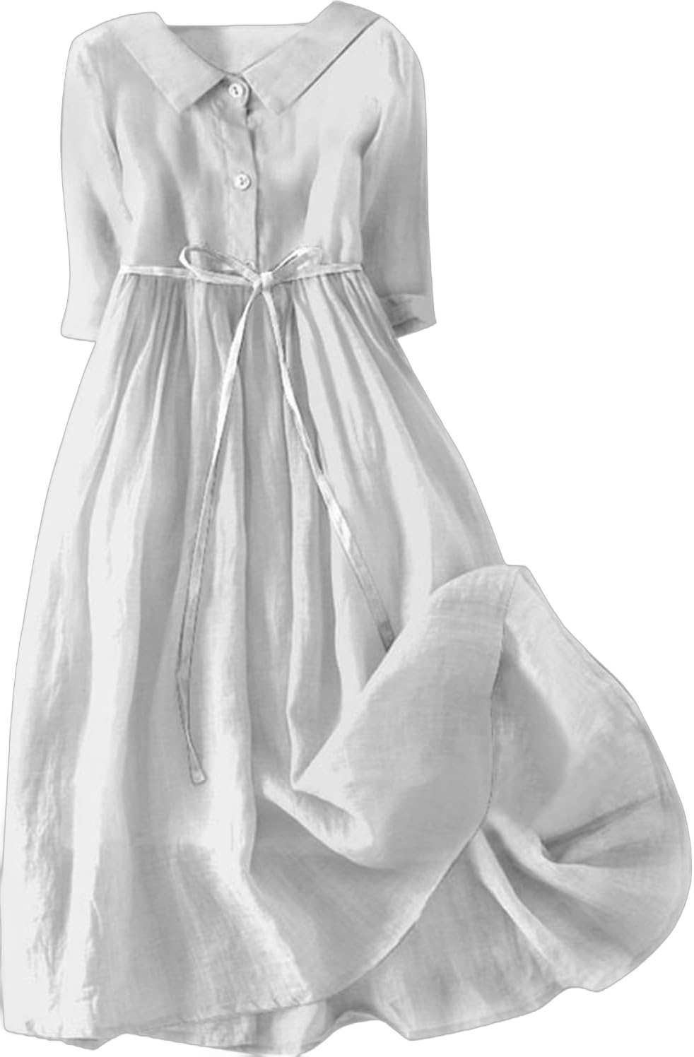 Tea Party Dresses for Woman,Boho Floral Lapel Neck Button Down V Neck Casual A-Line Lace-Up Dress Vacation Beach Flowy Long Dress Sun Dresses for Women 2024 Wedding Guest(A07 White,Large)