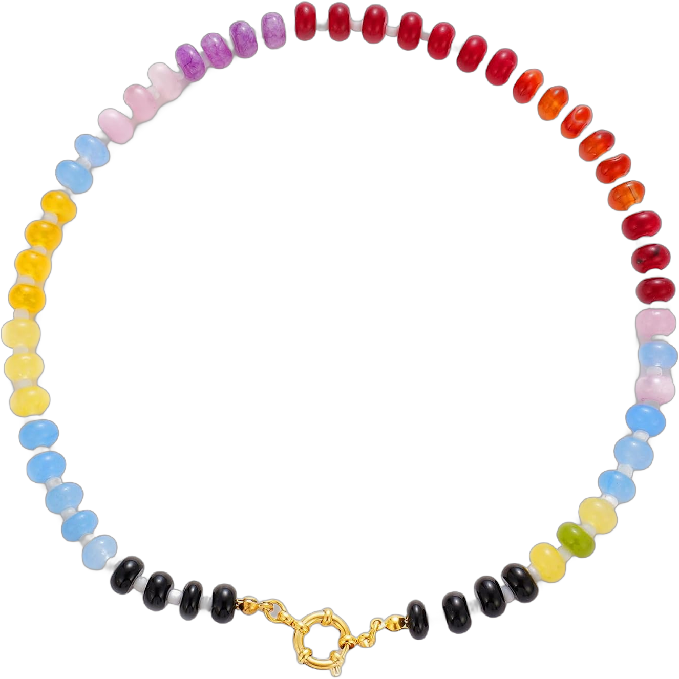 Natural Stone Beaded Necklace for Women Boho Handmade Beaded Necklace Colorful Beads Choker Necklace 14K Gold Plated Circular Buckle Surfer Beach Necklace Summer Jewelry Gift Blue