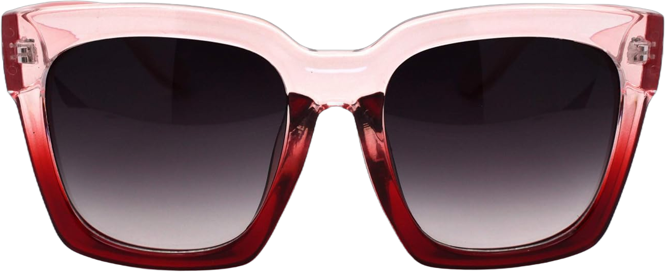 SA106 Womens XL Oversize Horned Rim Thick Plastic Retro Sunglasses Pink Red Smoke